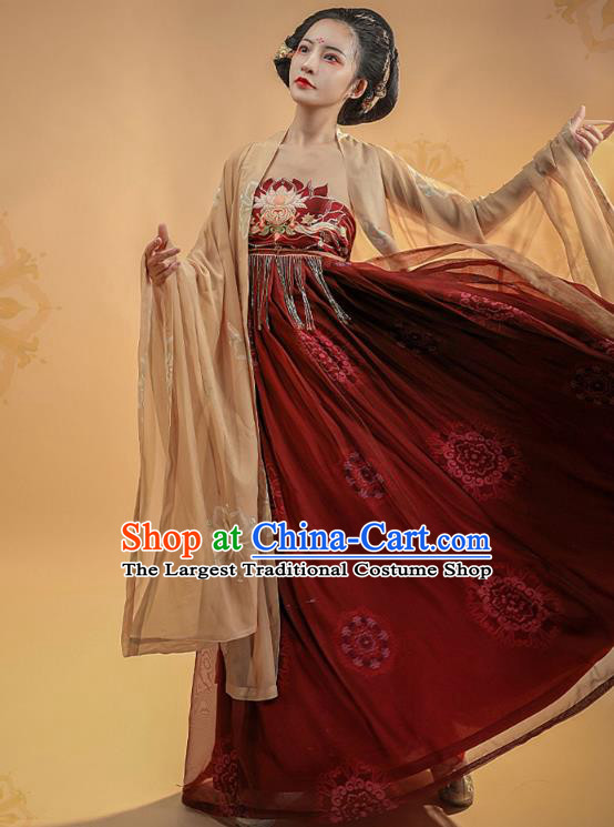 Ancient Chinese Tang Dynasty Court Woman Dress Traditional Hanfu Apparels Embroidered Historical Costumes Full Set