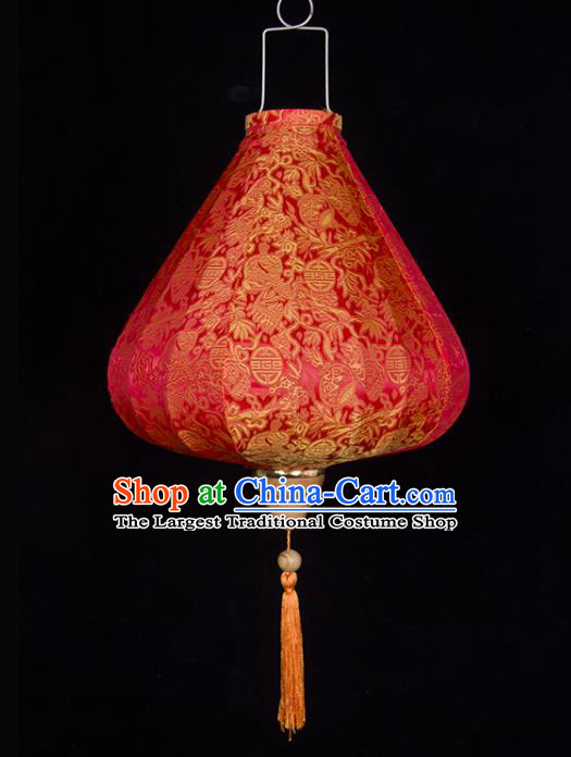 Chinese Traditional Lucky Pattern Red Silk Palace Lanterns Handmade Hanging Lantern Classical Festive New Year Tulip Lamp