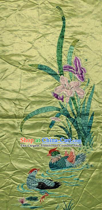 Traditional Chinese Embroidered Orchid Mandarin Duck Fabric Hand Embroidering Dress Applique Embroidery Green Silk Patches Accessories