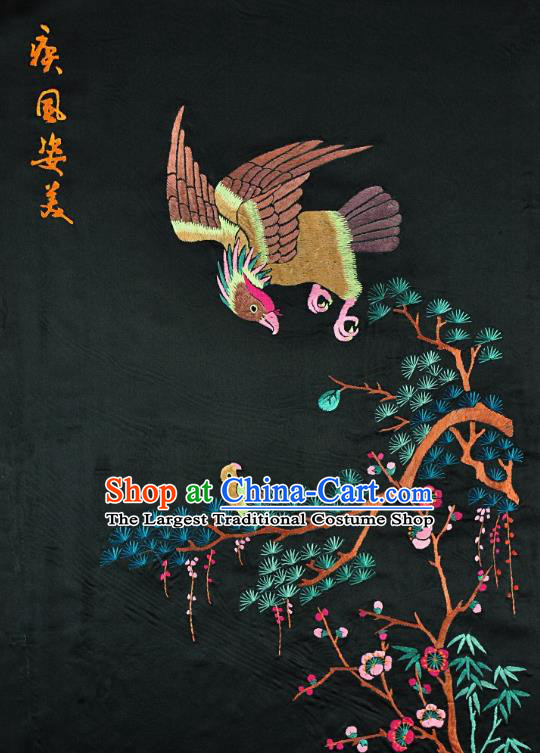Traditional Chinese Embroidered Eagle Pine Bamboo Decorative Painting Hand Embroidery Black Picture Craft