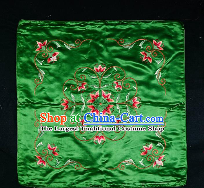 Traditional Chinese Embroidered Flowers Cushion Fabric Patches Hand Embroidering Applique Embroidery Green Silk Accessories
