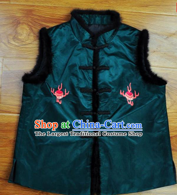 Traditional Chinese Embroidered Dragon Vest Hand Su Embroidery Tang Suit Green Silk Waistcoat for Women