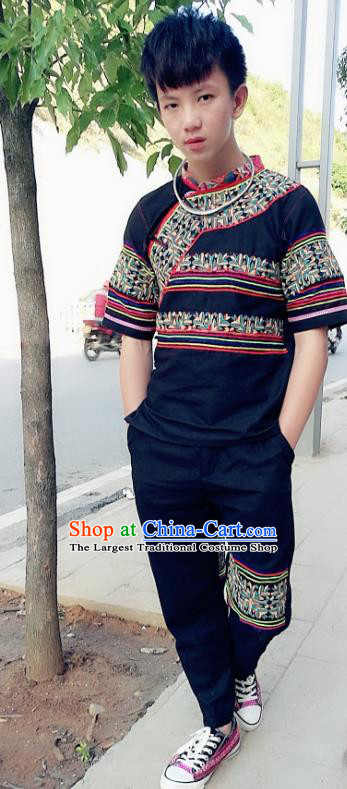 Chinese Ethnic Men Costumes Quality Yi Nationality Embroidered Clothing Shirt and Pants