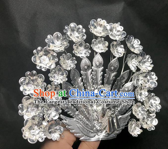 China Miao Nationality Hair Accessories Handmade Ethnic Hairpin Minority Argent Peacock Hair Crown