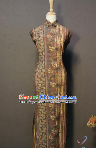 Republic of China Young Mistress Qipao Dress Shanghai Traditional Brown Cheongsam Drama Concubine Clothing