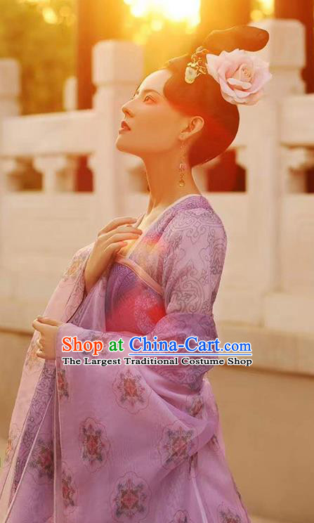 Traditional Chinese Tang Dynasty Palace Lady Costumes Ancient Court Princess Lilac Blouse and Dress Complete Set