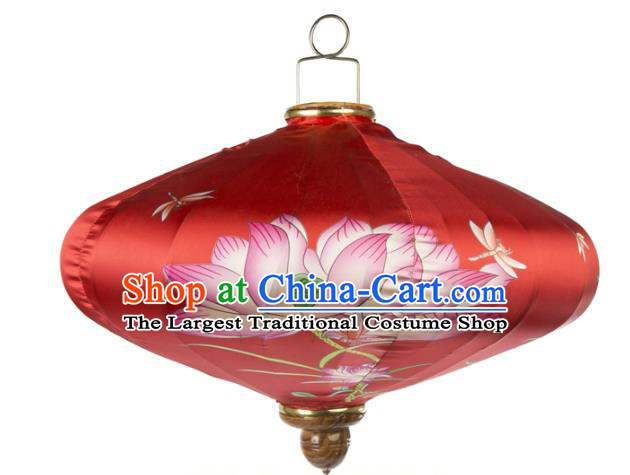 Handmade Chinese Printing Lotus Red Palace Lanterns Traditional New Year Lantern Classical Festival Silk Lamp