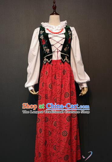 Denmark National Women Dress Drama Performance Housemaid Costume Traditional Europe Cosplay Servant Girl Clothing