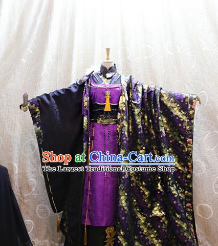 Cosplay Martial Arts Male Costumes Custom China Ancient Swordsman Purple Clothing
