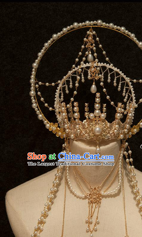 Handmade Tassel Hair Accessories Halloween Cosplay Goddess Pearls Royal Crown