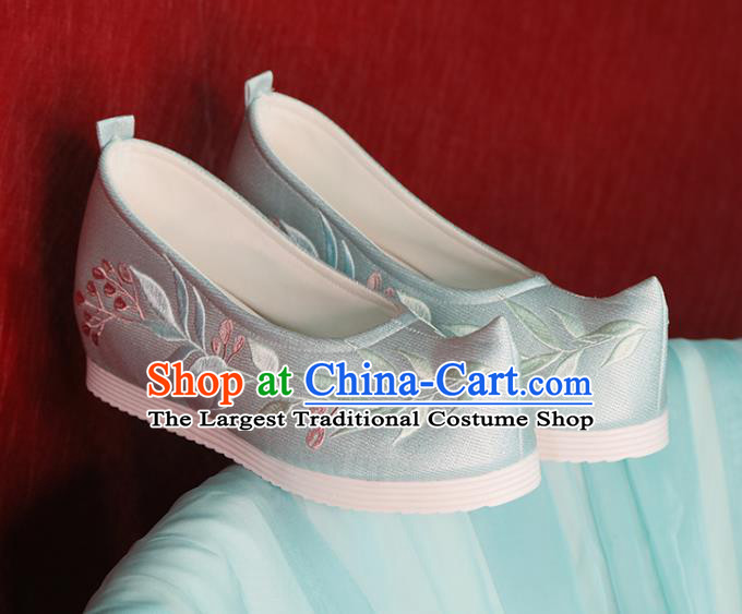 China Light Blue Brocade Shoes Hanfu Embroidered Shoes Women Shoes Handmade Shoes Princess Shoes