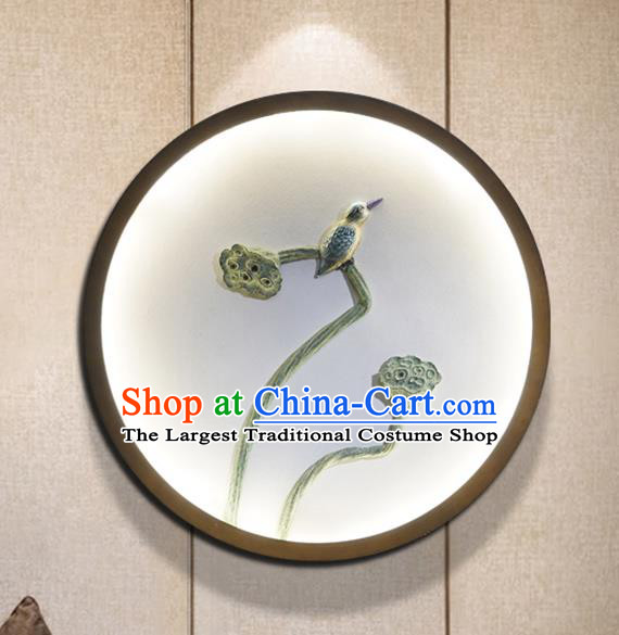 China Traditional Home Lotus Decoration Painting Light Handmade Corridor Lamp Iron Art Wall Lantern