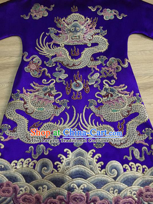 China Embroidered Dragons Royalblue Silk Qipao Dress Women National Clothing Tang Suit Cheongsam