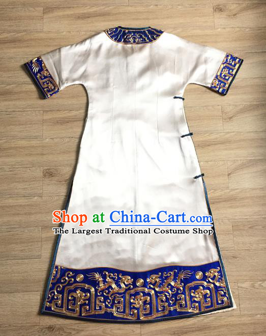 China Women National Clothing Tang Suit Cheongsam Embroidered Kylin White Silk Qipao Dress