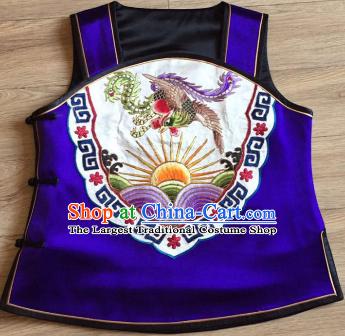 China Embroidered Phoenix Royalblue Silk Vest Women Cheongsam Waistcoat National Clothing