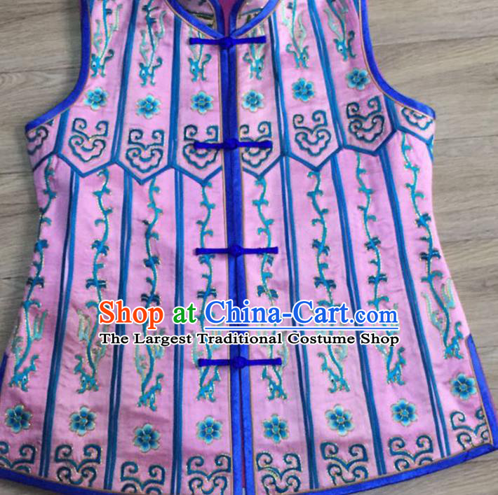 China Embroidered Flowers Pink Silk Vest National Clothing Women Cheongsam Waistcoat