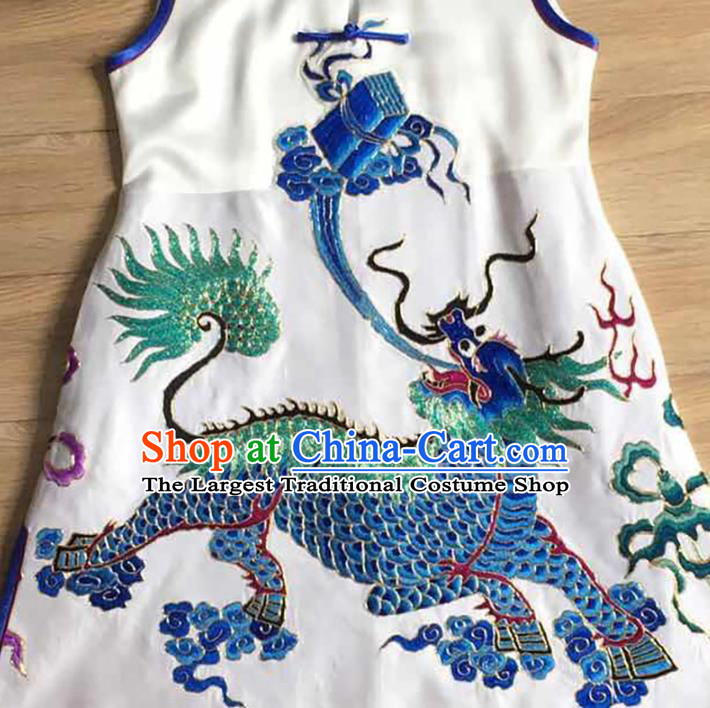China Embroidery Kylin White Silk Vest National Clothing Women Cheongsam Waistcoat