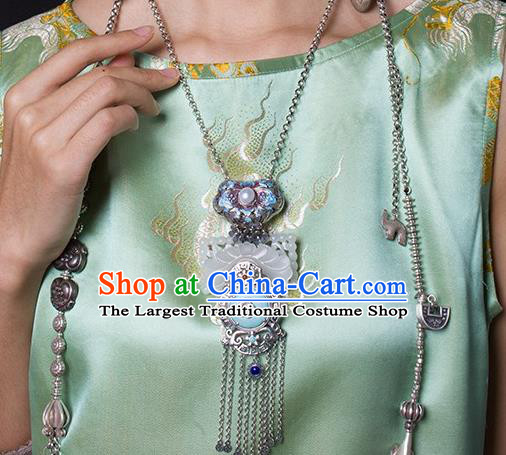 China National Jade Accessories Cheongsam Tassel Necklace Women Blueing Silver Necklet