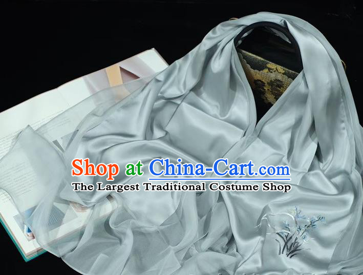 China Suzhou Embroidery Orchid Scarf Embroidered Mother Cappa Traditional Silk Tippet