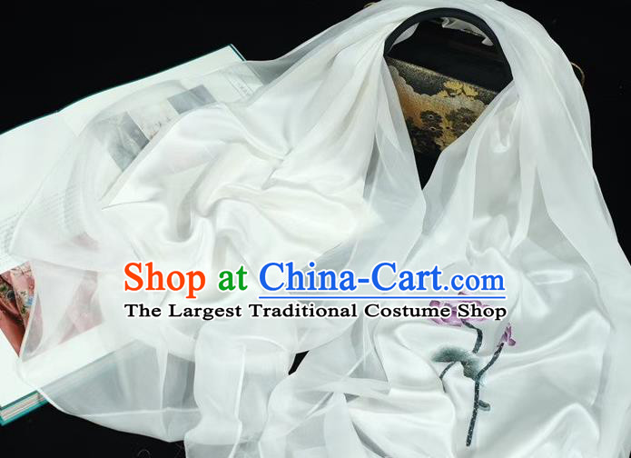 China Embroidery Lotus Accessories Mother Cappa Traditional Exquisite Suzhou Embroidered Tippet White Silk Scarf