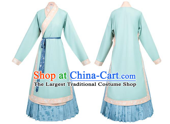 China Ancient Song Dynasty Apparels Country Woman Clothing Blue Hanfu Dress Complete Set