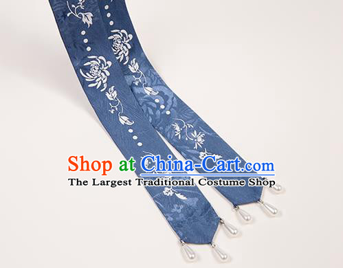 China Ancient Song Dynasty Apparels Country Woman Clothing Blue Hanfu Dress Complete Set