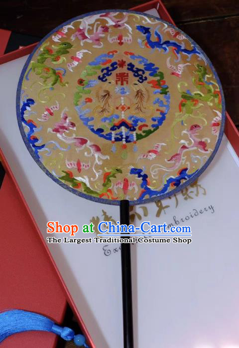 China Qing Dynasty Court Lady Fans Suzhou Double Side Fans Handmade Embroidery Lotus Silk Fan Ancient Palace Fan