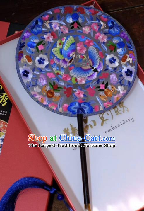 China Suzhou Double Side Fans Qing Dynasty Court Lady Fans Handmade Embroidery Butterfly Flowers Palace Fan Ancient Silk Fan
