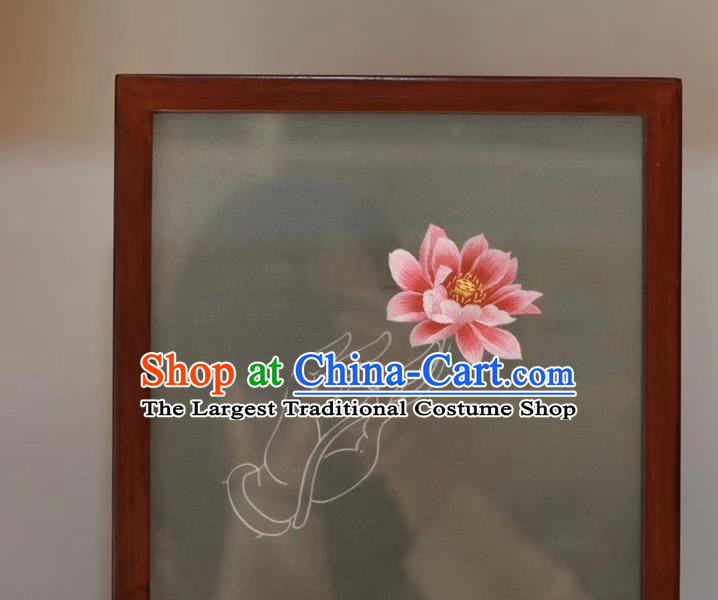 Traditional China Rosewood Table Decoration Handmade Embroidery Peony Desk Screen
