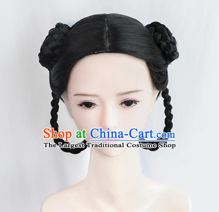 Chinese Tang Dynasty Young Lady Bangs Wigs Best Quality Wigs China Cosplay Wig Chignon Ancient Court Maid Wig Sheath