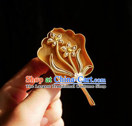 China Handmade Silk Brooch Traditional Cheongsam Accessories Golden Orchids Fan Breastpin
