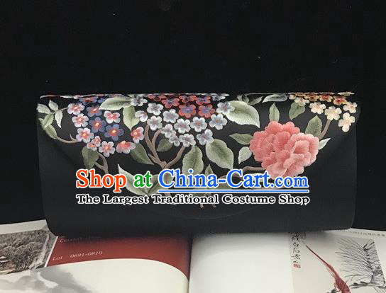 China Traditional Suzhou Embroidery Hydrangea Clutch Bag Handmade Embroidered Accessories Cheongsam Black Silk Handbag