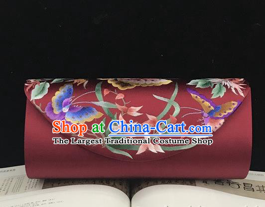 National Wine Red Silk Clutch Bag Handmade Suzhou Embroidery Orchids Handbag China Traditional Chain Bag