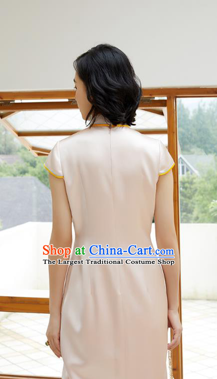 China National Women Clothing Traditional Classical Qipao Dress Embroidered Phoenix Pink Silk Cheongsam