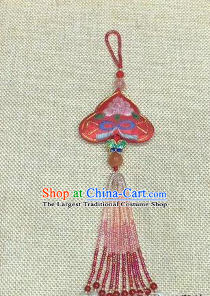 China Suzhou Embroidery Red Silk Brooch Traditional National Cheongsam Pendant Beads Tassel Accessories