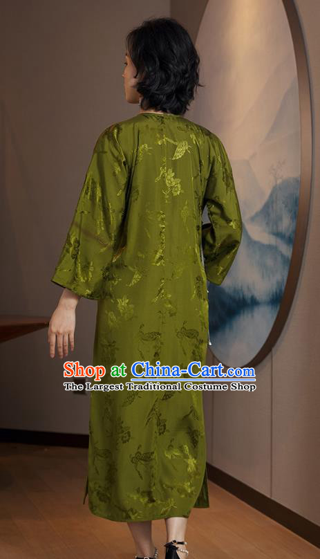 Republic of China Classical Butterfly Pattern Olive Green Qipao Dress National Women Clothing Traditional Retro Cheongsam