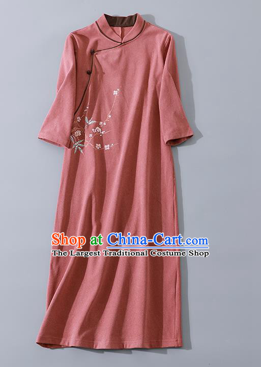 China Traditional Women Classical Dress Clothing Tang Suit Deep Pink Cheongsam National Qipao