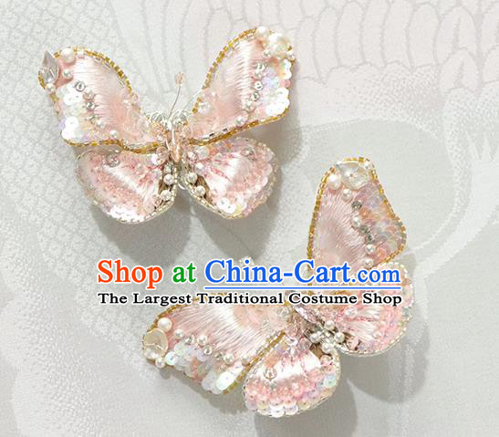 China Traditional Cheongsam Accessories Embroidered Pink Butterfly Brooch Classical Collar Button