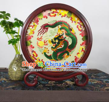 China Exquisite Embroidered Desk Decoration Handmade Table Screen Suzhou Embroidery Dragon Craft