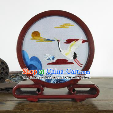 China Handmade Rosewood Exquisite Embroidered Crane Table Screen Traditional Wood Carving Craft Home Decoration