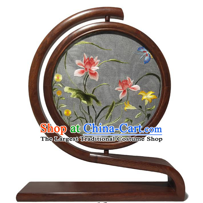China Embroidered Double Side Screen Rosewood Table Screen Traditional Handmade Craft