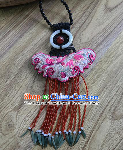 China Traditional National Bells Tassel Necklet Handmade Accessories Ethnic Women Embroidered Necklace Jewelry