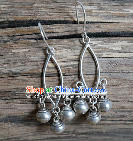 China Traditional Handmade Ethnic Ear Accessories National Miao Nationality Silver Bells Earrings