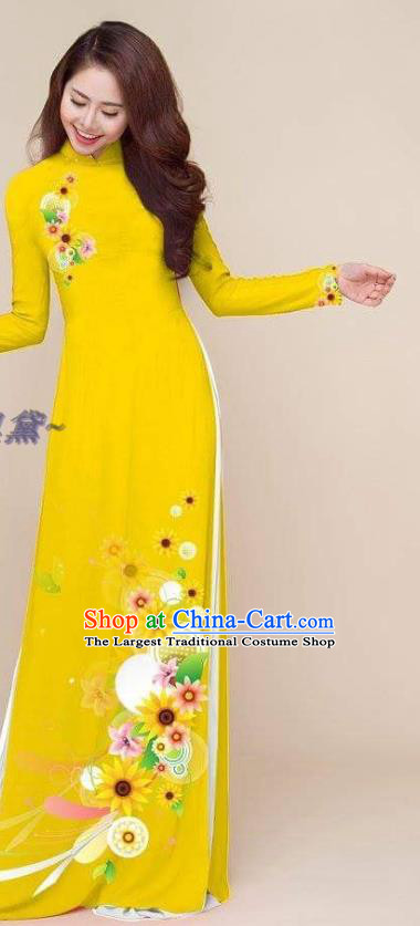 Vietnam Gradient Black Cheongsam Vietnamese Traditional Ao Dai Clothing  Asian Classical Qipao Dress with Pants