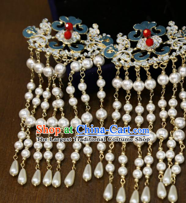 Chinese Wedding Beads Tassel Hair Claws Traditional Classical Hair Accessories Xiuhe Suit Blueing Hair Sticks