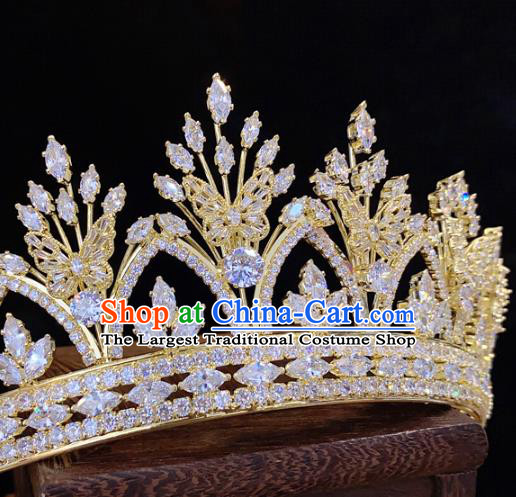 Top Grade Europe Princess Wedding Hair Jewelry Handmade Golden Zircon Royal Crown Bride Crystal Accessories