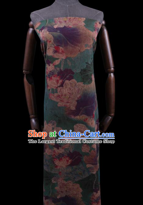 Asian Cheongsam Cloth Watered Gauze Drapery Traditional Chinese Classical Lotus Pattern Green Silk Fabric