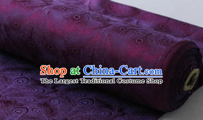 Chinese Cheongsam Classical Phoenix Feather Pattern Jacquard Cloth Traditional Silk Drapery Purple Silk Fabric