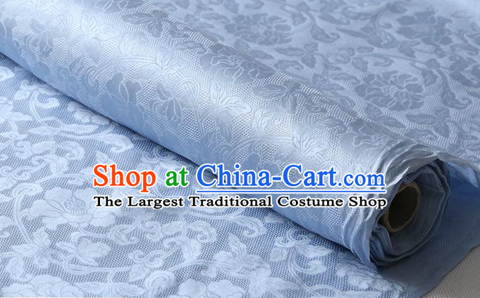 Chinese Cheongsam Traditional Jacquard Cloth Fabric Blue Damask Classical Twine Rose Pattern Silk Drapery