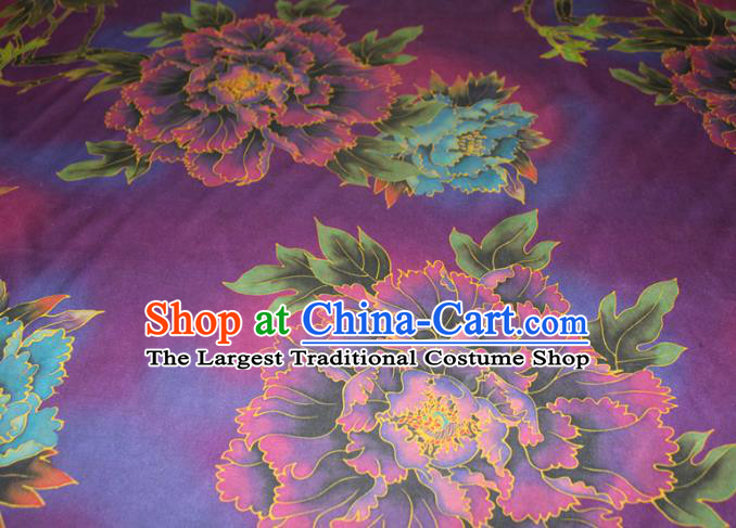 Chinese Classical Peony Pattern Silk Drapery Traditional Gambiered Guangdong Gauze Cheongsam Purple Satin Fabric